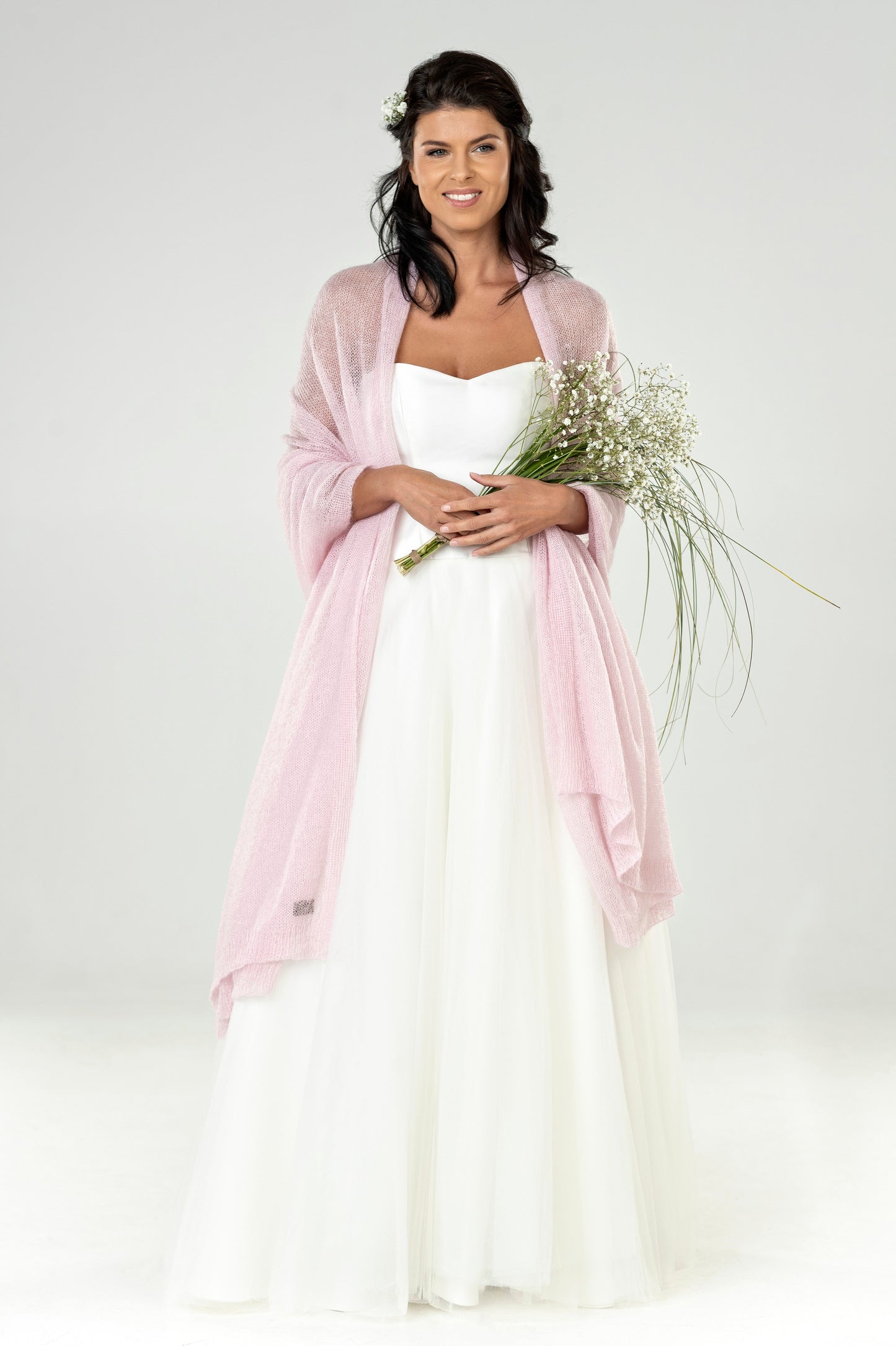 Wedding bridal cape wrap shrug shawl knit from kid mohair - pink