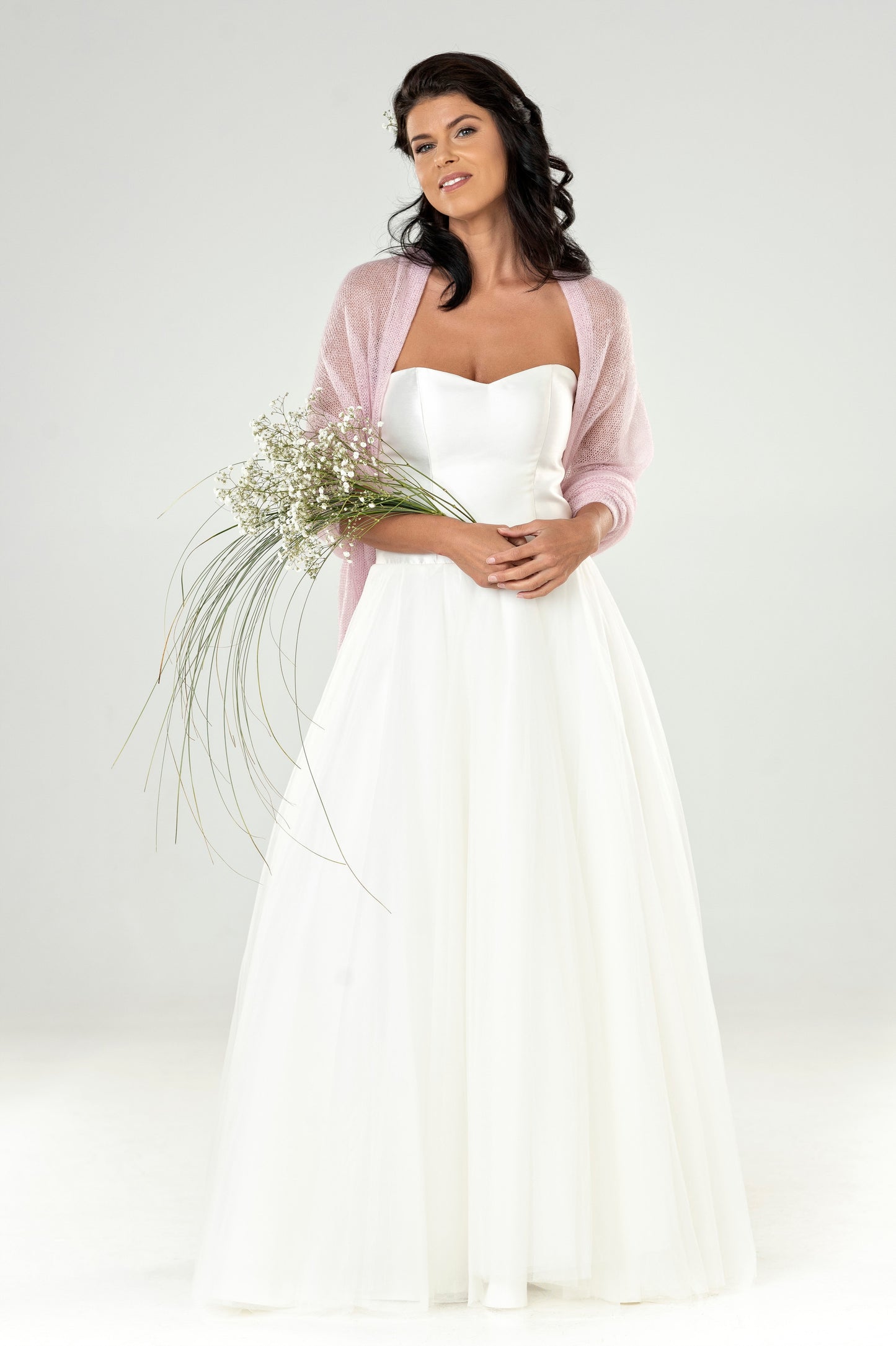 Wedding bridal cape wrap shrug shawl knit from kid mohair - pink