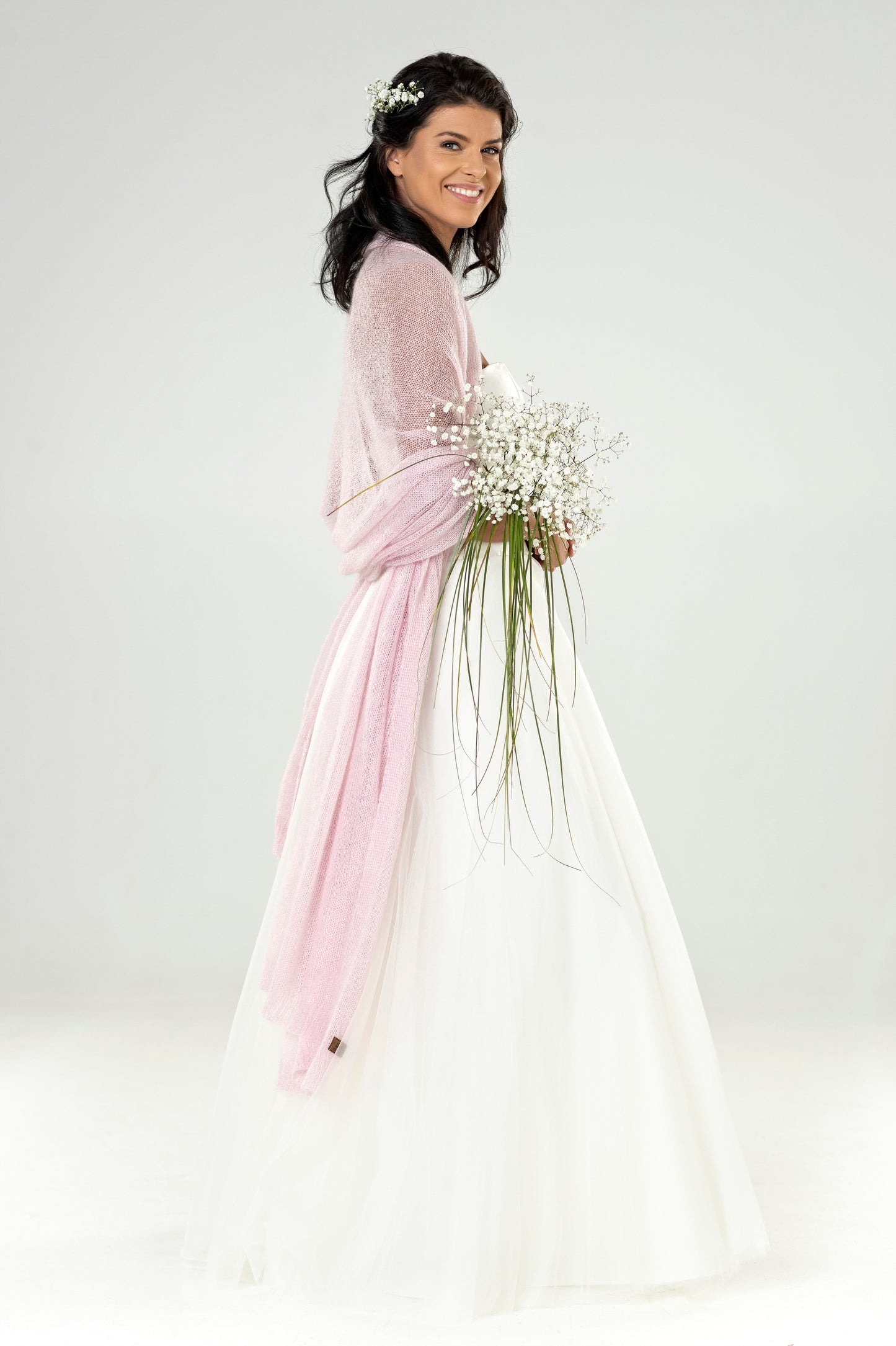 Wedding bridal cape wrap shrug shawl knit from kid mohair - pink