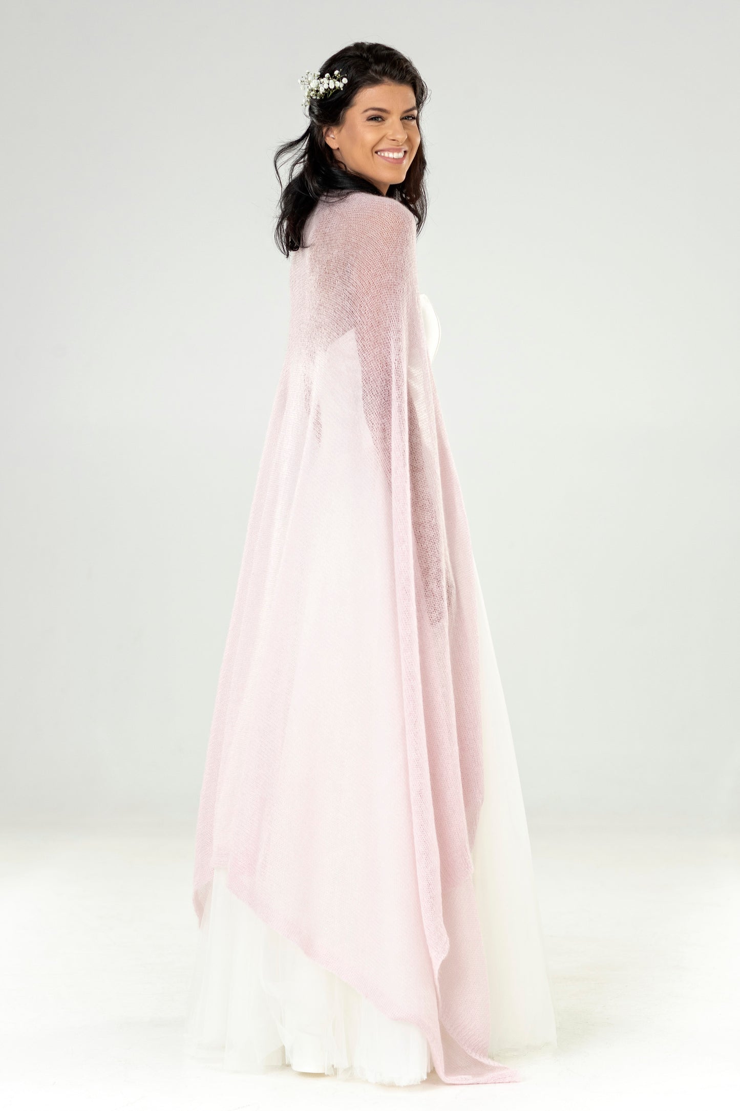 Wedding bridal cape wrap shrug shawl knit from kid mohair - pink