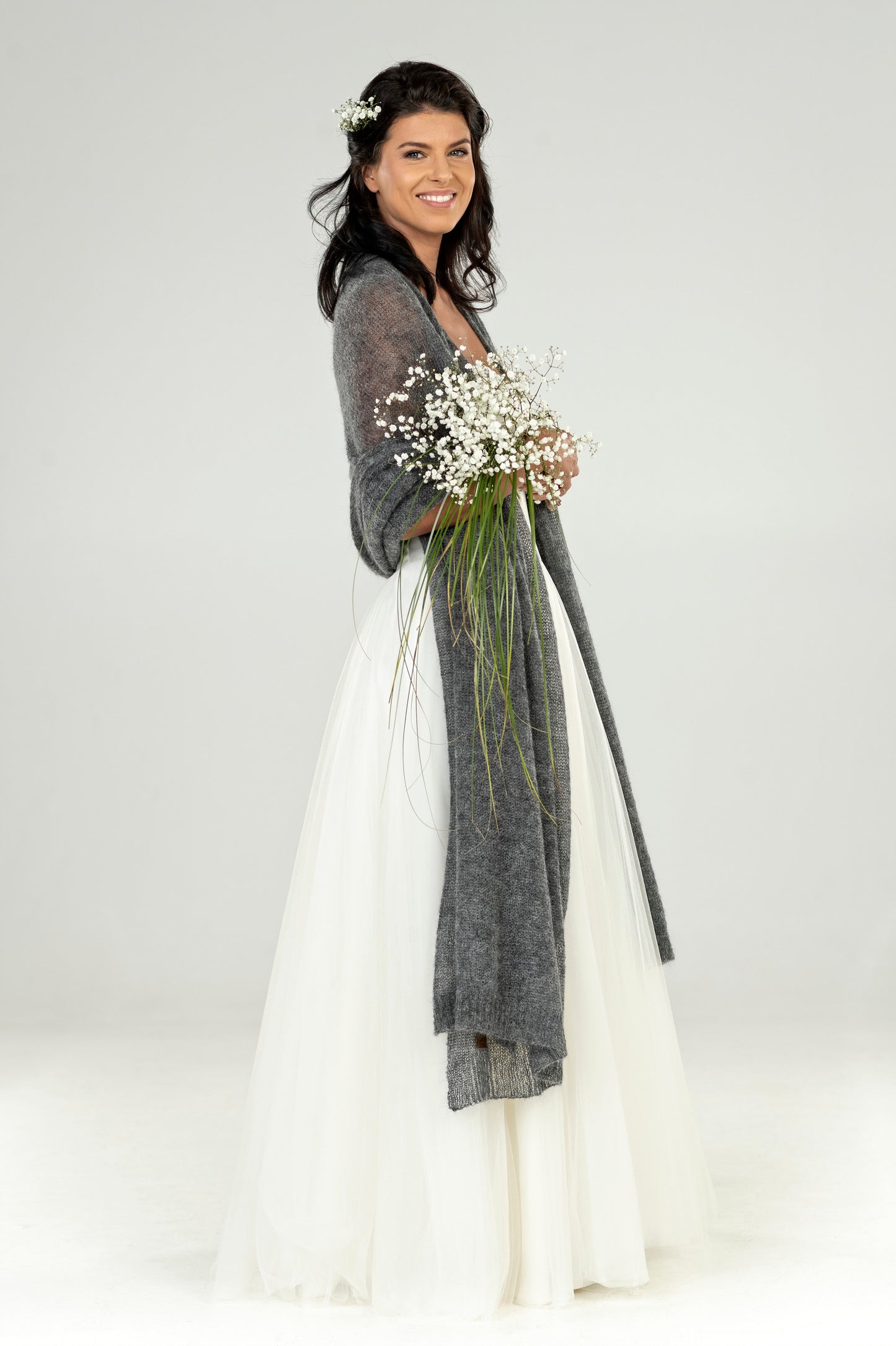 Wedding bridal cape wrap shrug shawl knit from kid mohair - gray