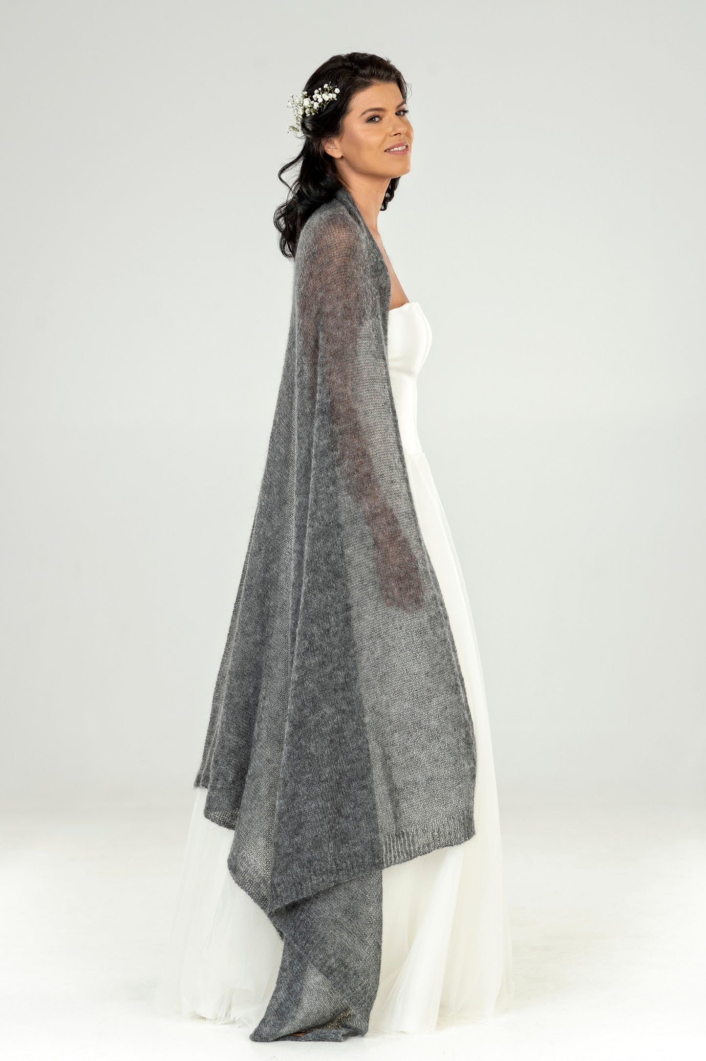 Wedding bridal cape wrap shrug shawl knit from kid mohair - gray