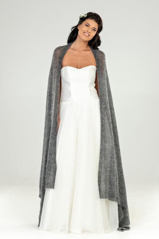 Wedding bridal cape wrap shrug shawl knit from kid mohair - gray