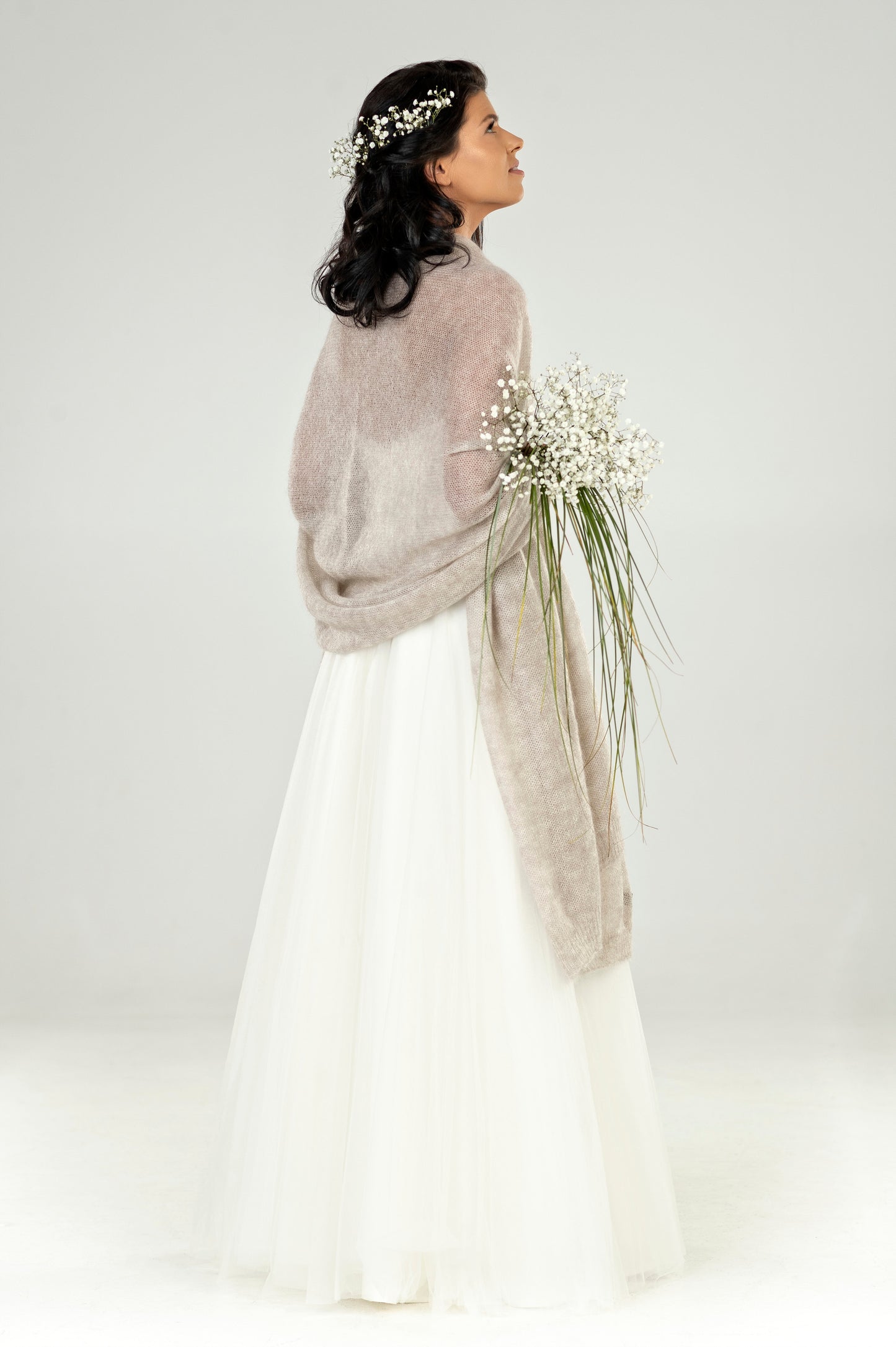 Wedding bridal cape wrap shrug shawl knit from kid mohair - beige