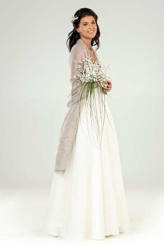 Wedding bridal cape wrap shrug shawl knit from kid mohair - beige
