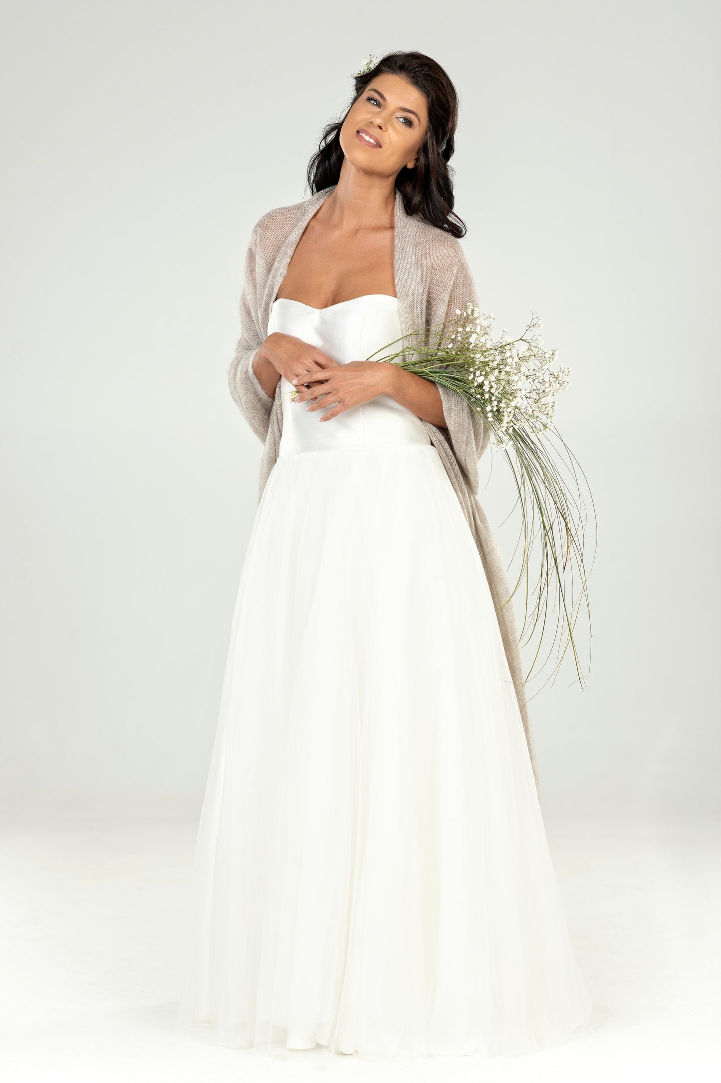 Wedding bridal cape wrap shrug shawl knit from kid mohair - beige