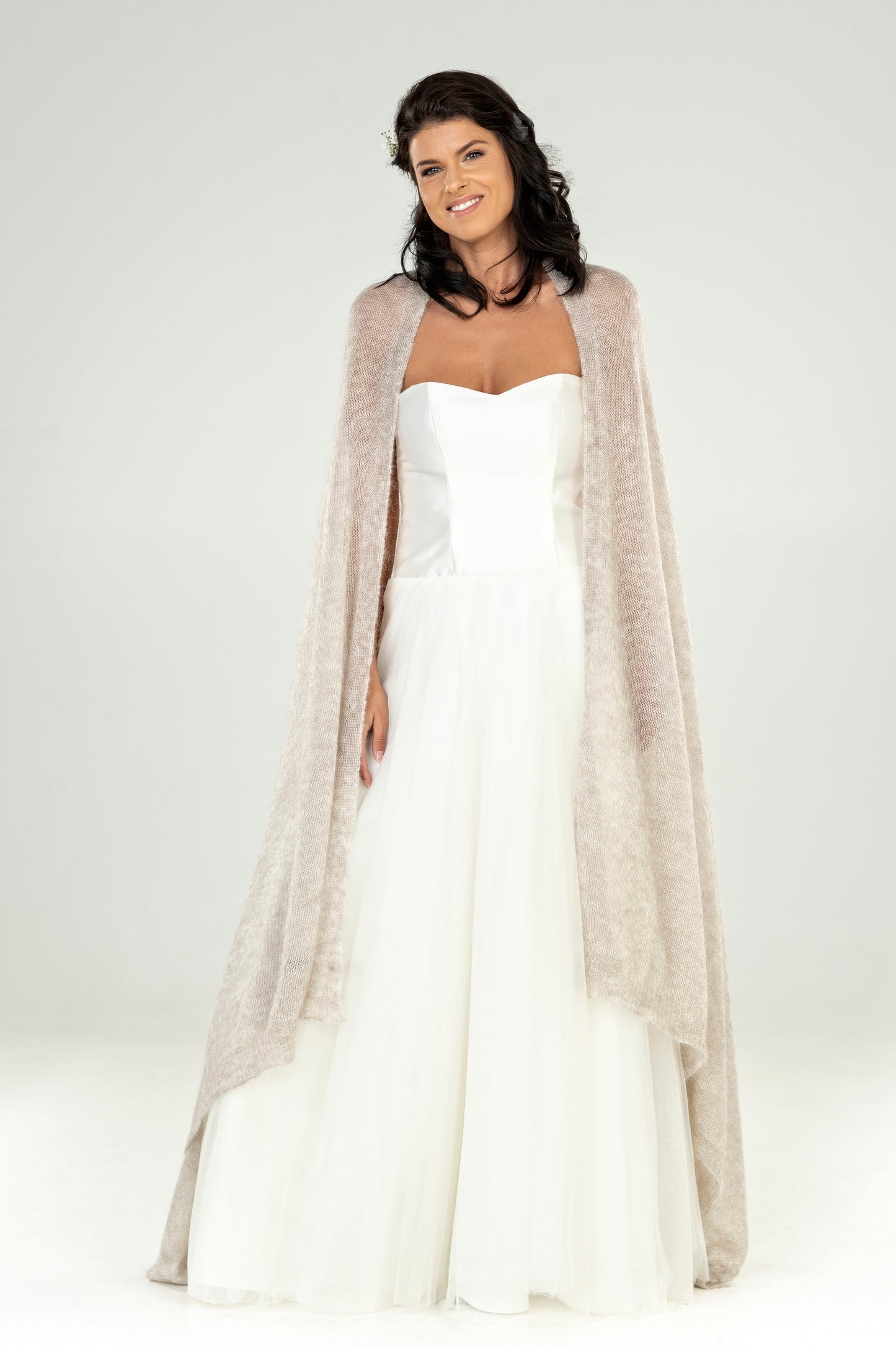 Wedding bridal cape wrap shrug shawl knit from kid mohair - beige