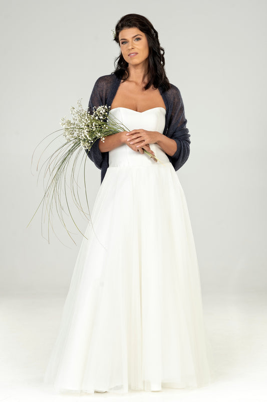 Wedding bridal cape wrap shrug shawl knit from kid mohair - blue with gray shade