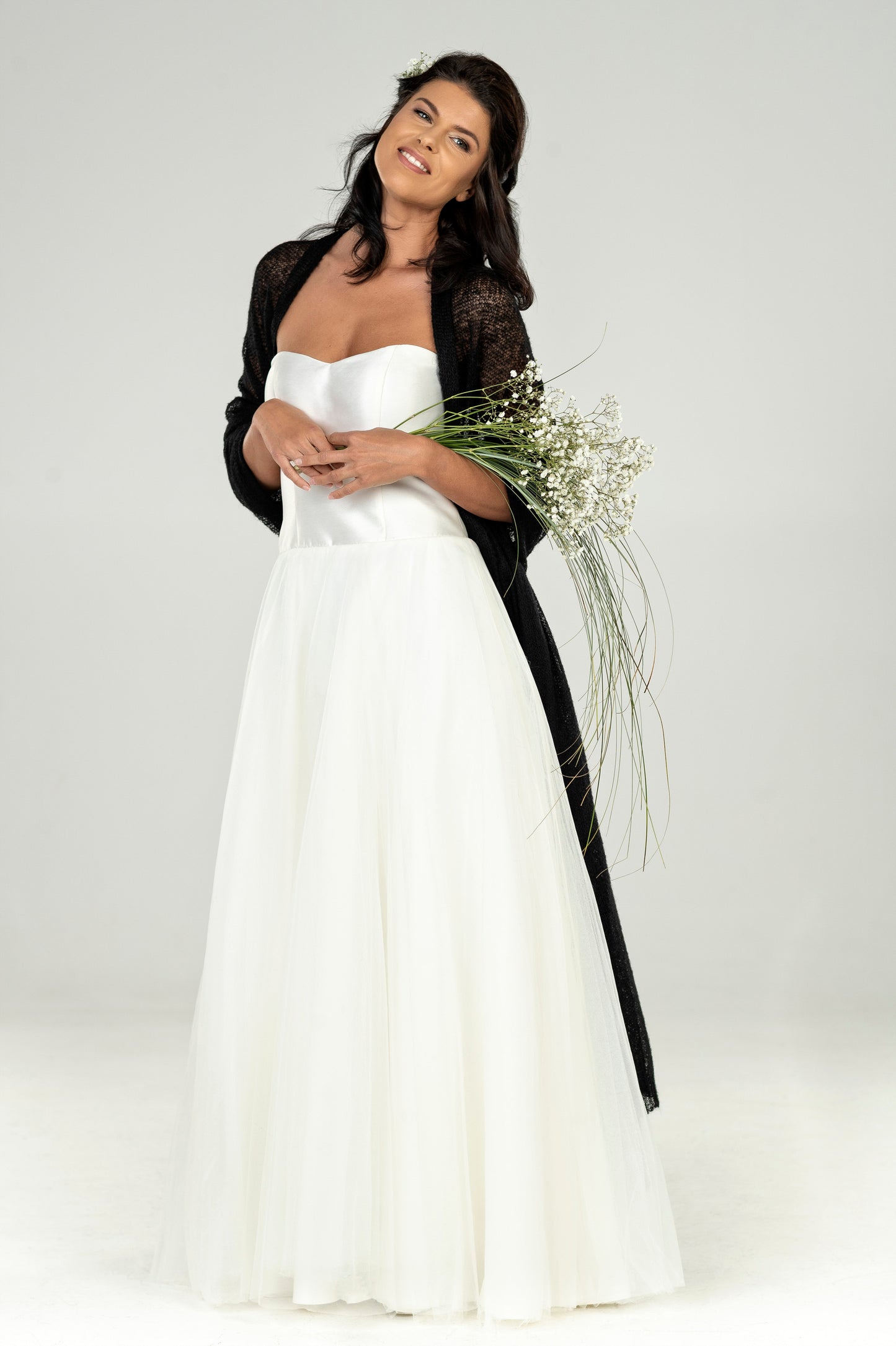 Wedding bridal cape wrap shrug shawl knit from kid mohair - black