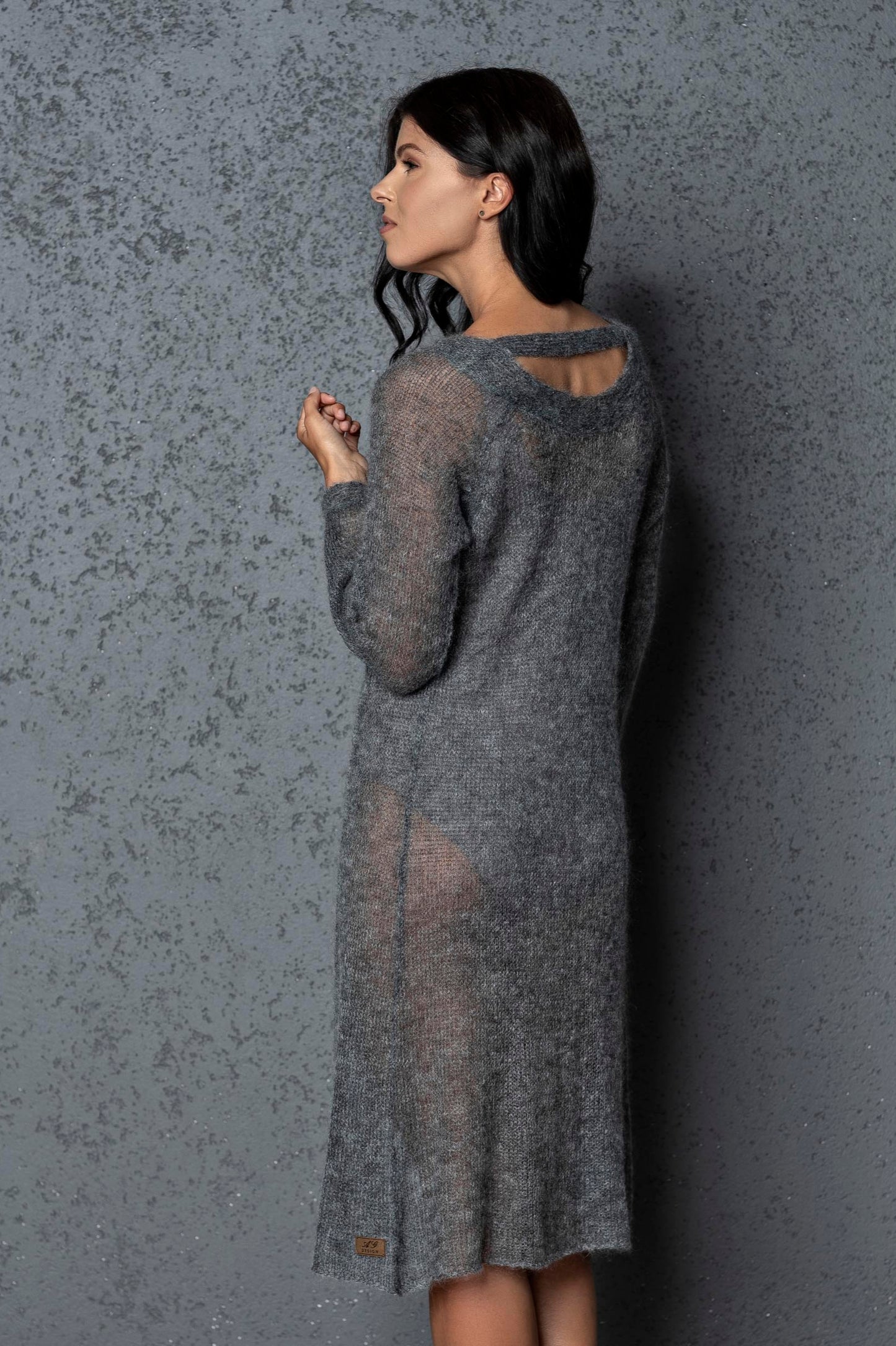 Knit lightweight mohair long cardigan ROMANCE - gray