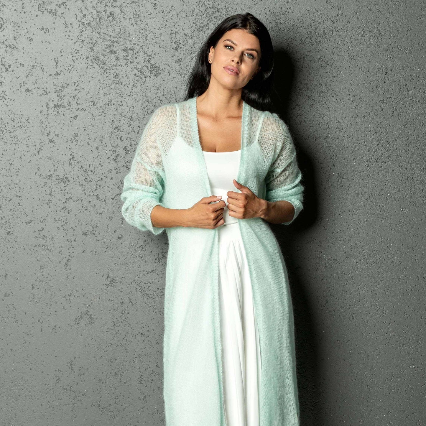 Wedding knitted mohair cardigan Wind - mint
