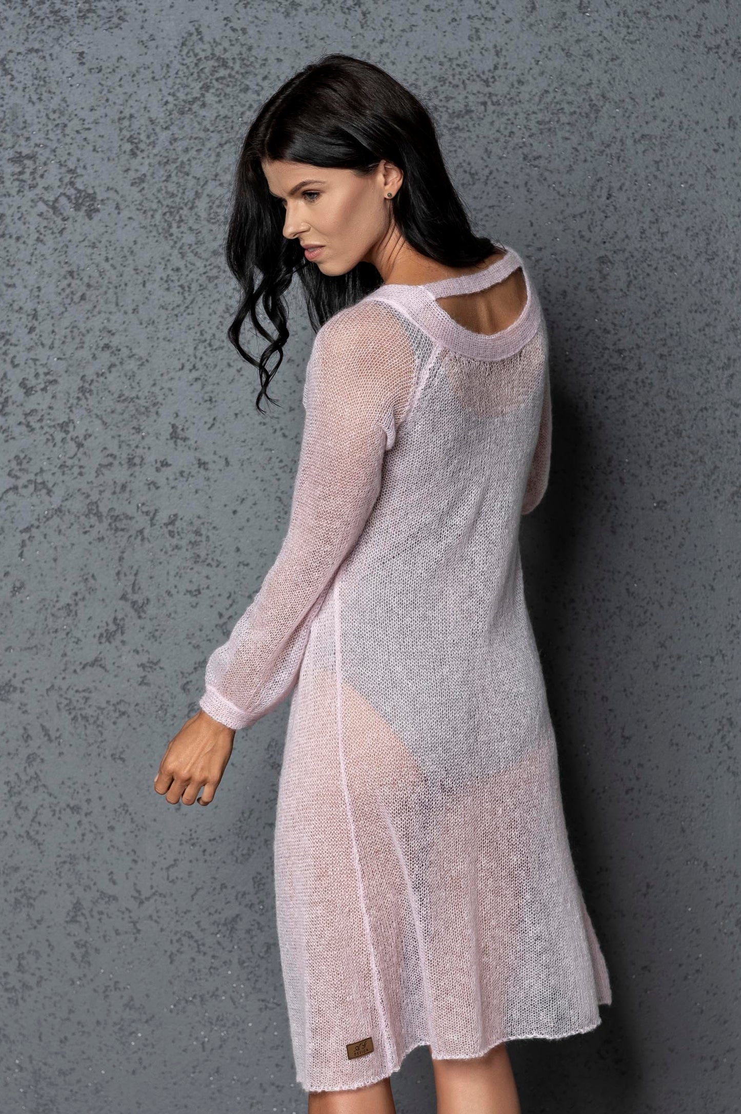 Knit lightweight mohair long cardigan ROMANCE - pink