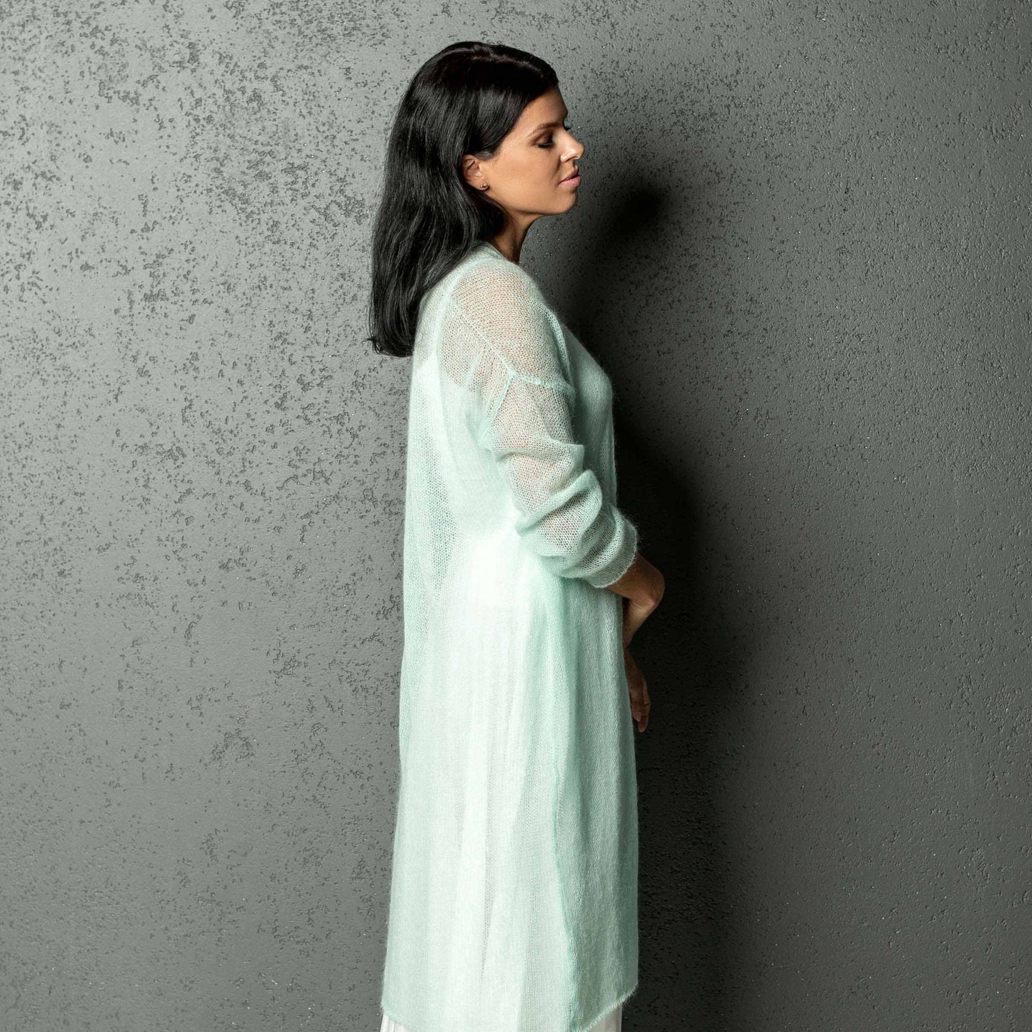 Wedding knitted mohair cardigan Wind - mint