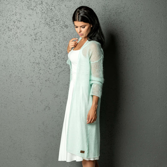 Knit lightweight mohair long cardigan Wind - mint