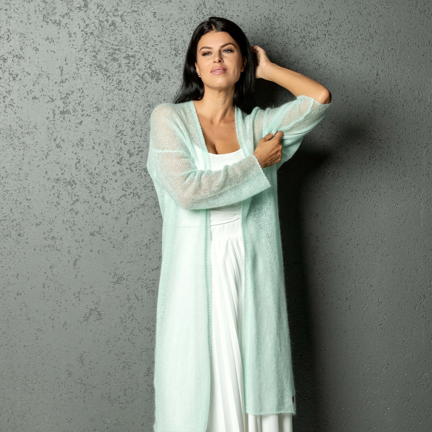 Wedding knitted mohair cardigan Wind - mint