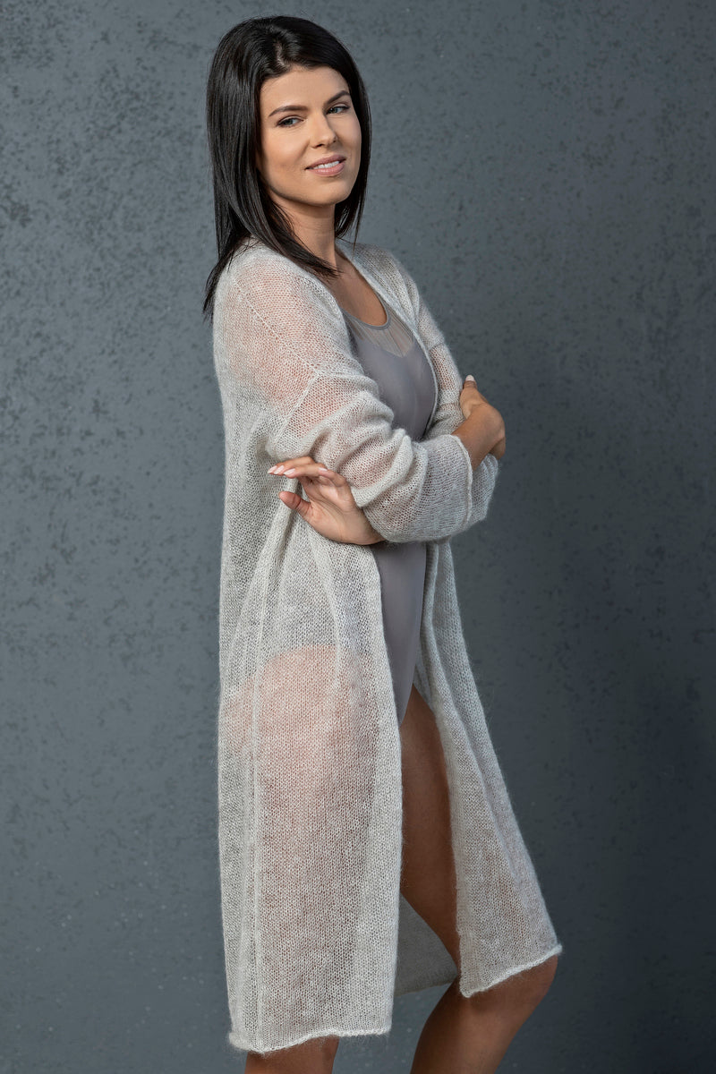 Knit lightweight mohair long cardigan Wind - beige