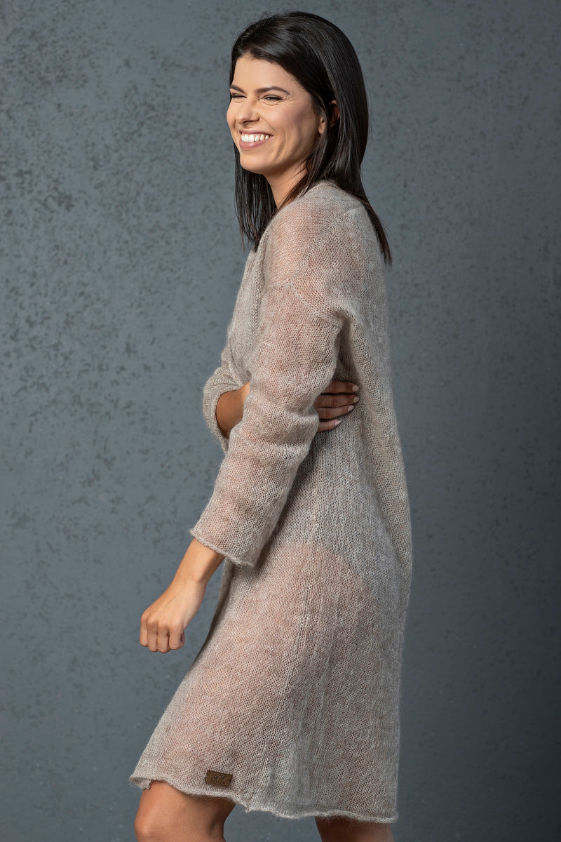 Knit lightweight mohair long cardigan Wind - cocoa