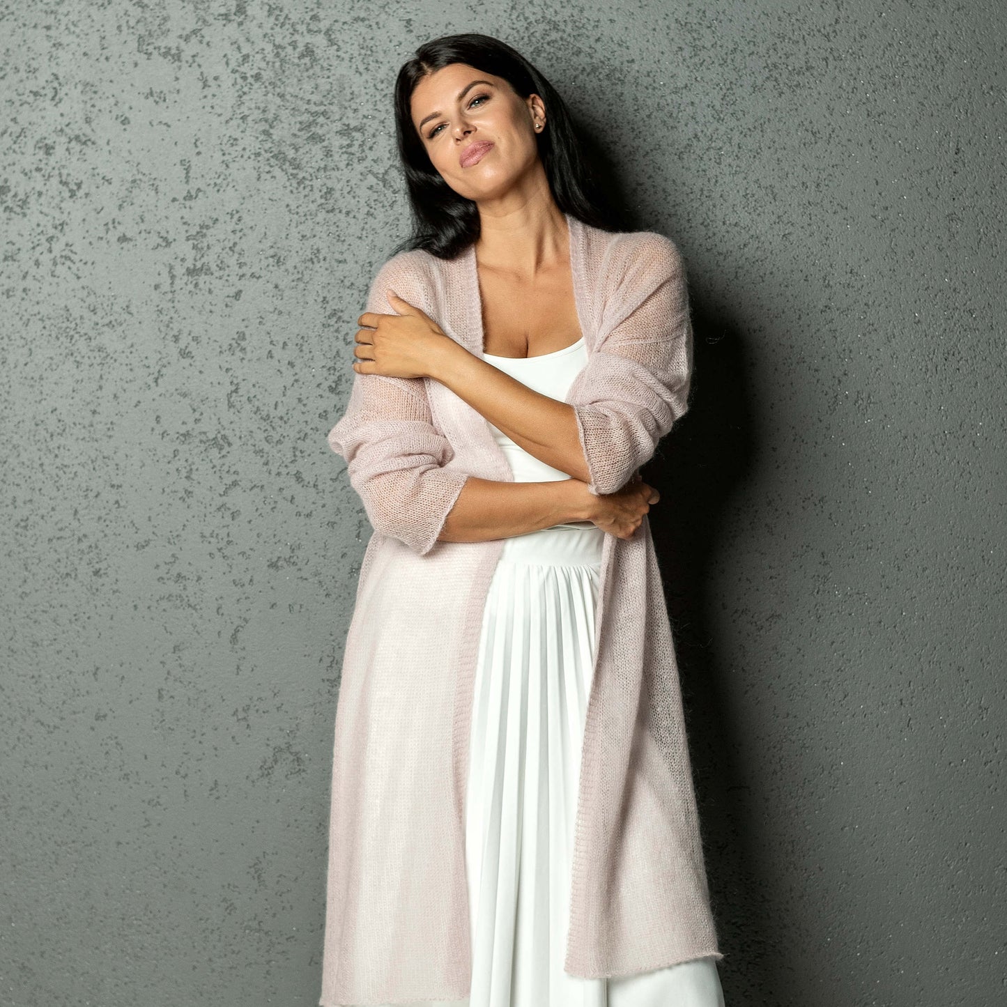 Wedding knitted mohair cardigan Wind - dusty rose