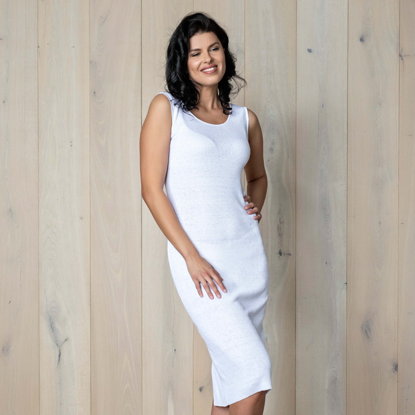 Linen thin knit dress PEARL - white