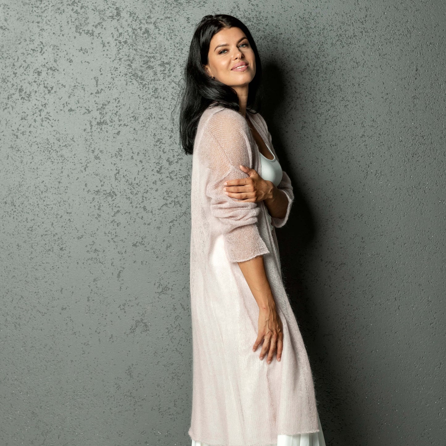 Wedding knitted mohair cardigan Wind - dusty rose