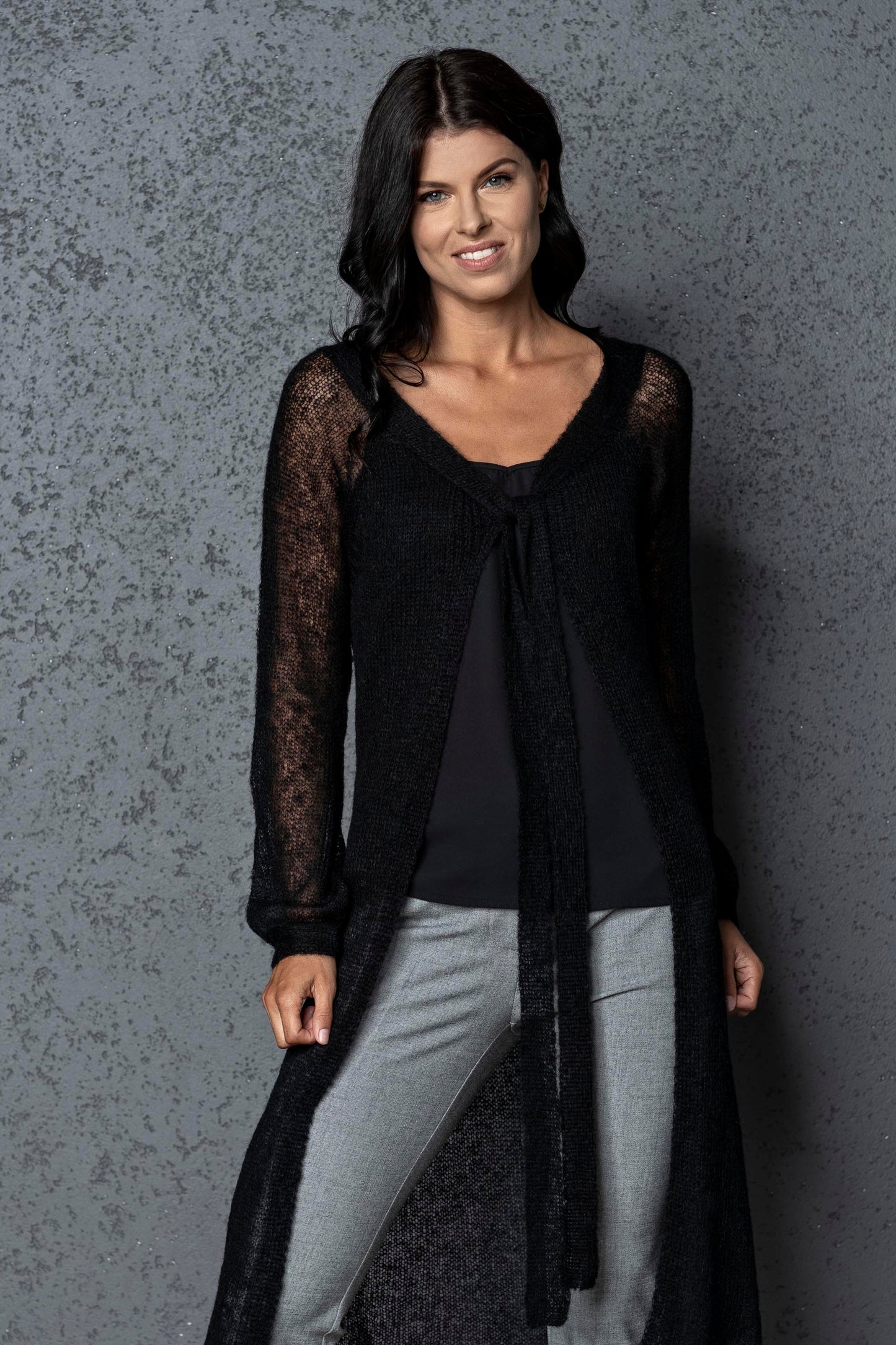 Knit lightweight mohair long cardigan ROMANCE - black
