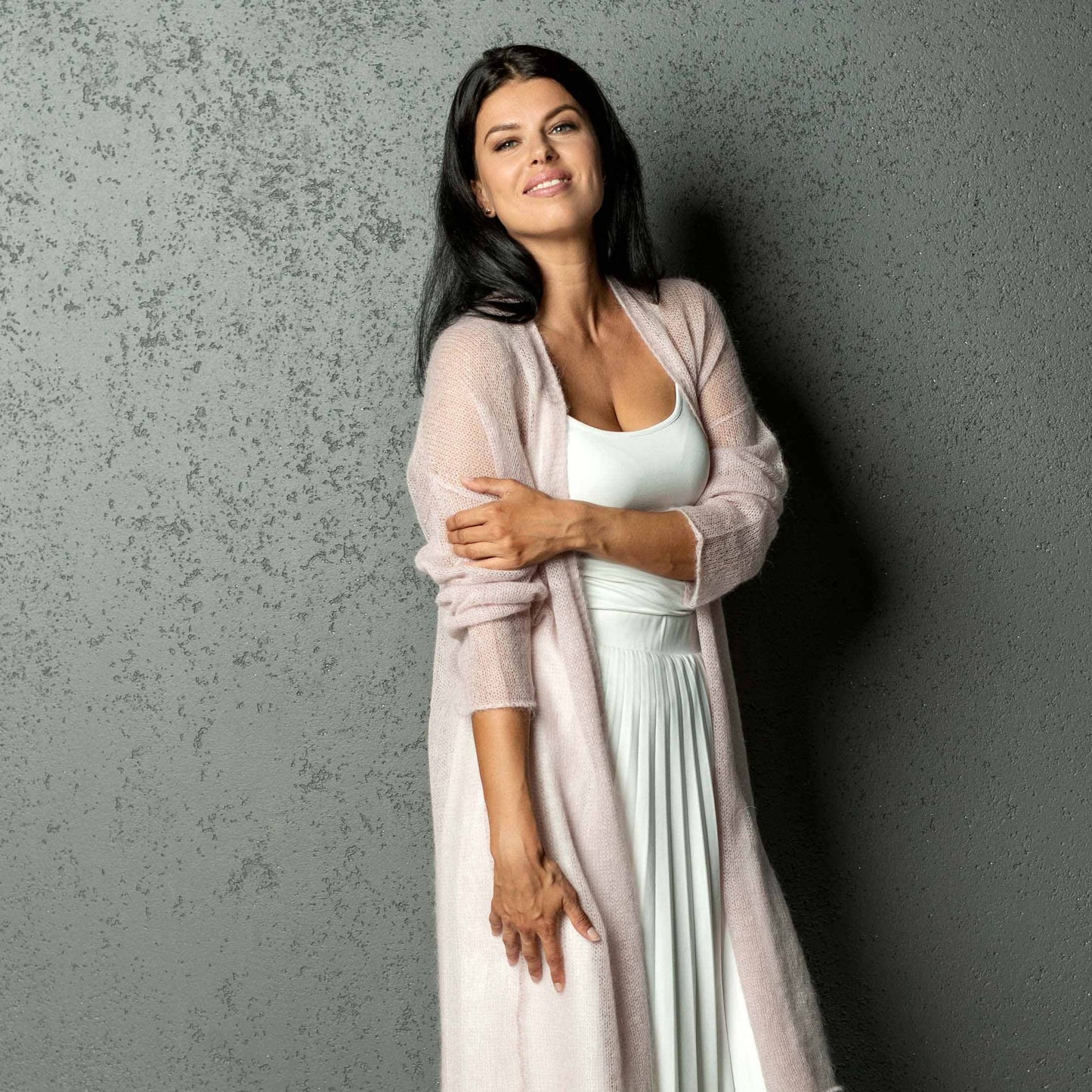 Gilet de mariage en mohair tricoté Wind - rose poudré