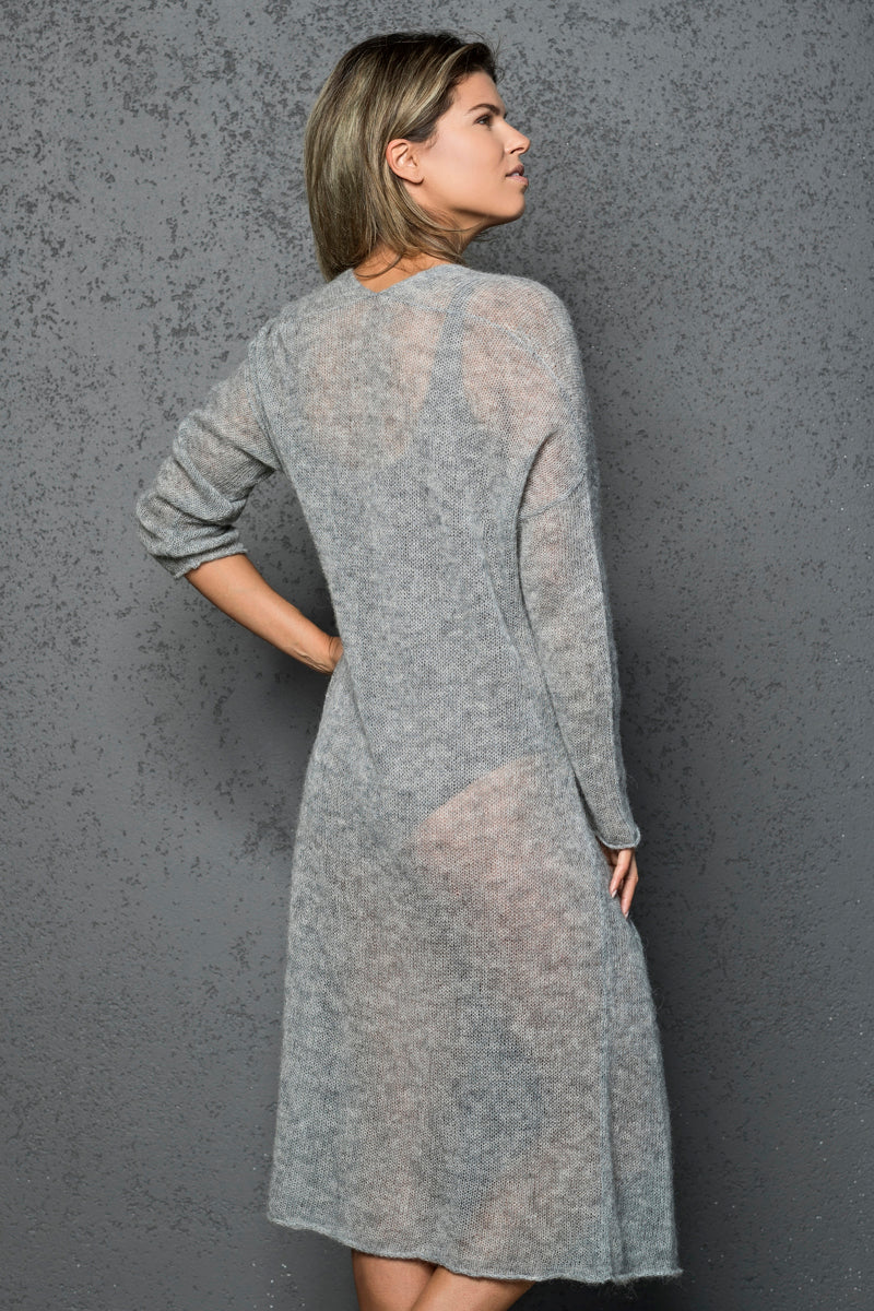 Knit lightweight mohair long cardigan Wind - gray