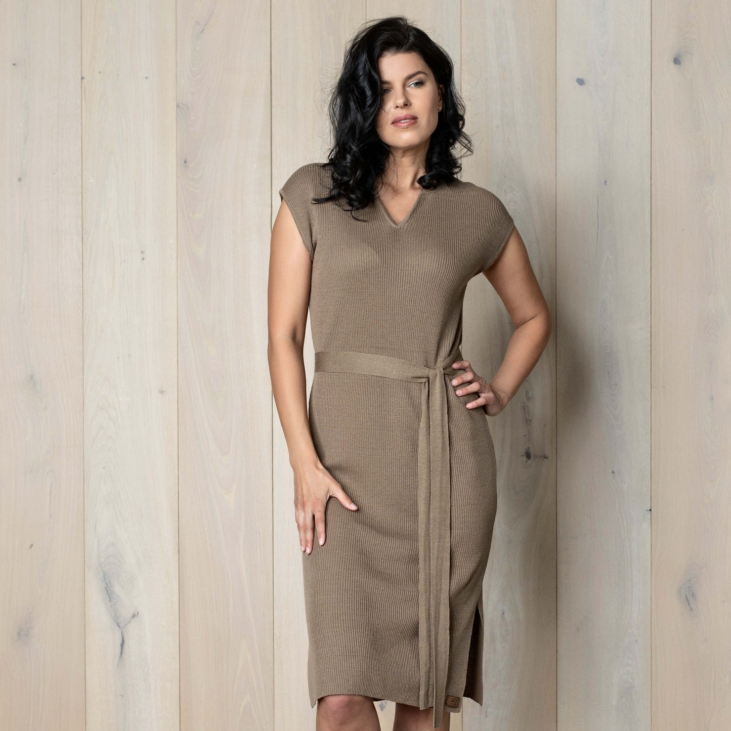 Linen thin knit dress Breeze - nude