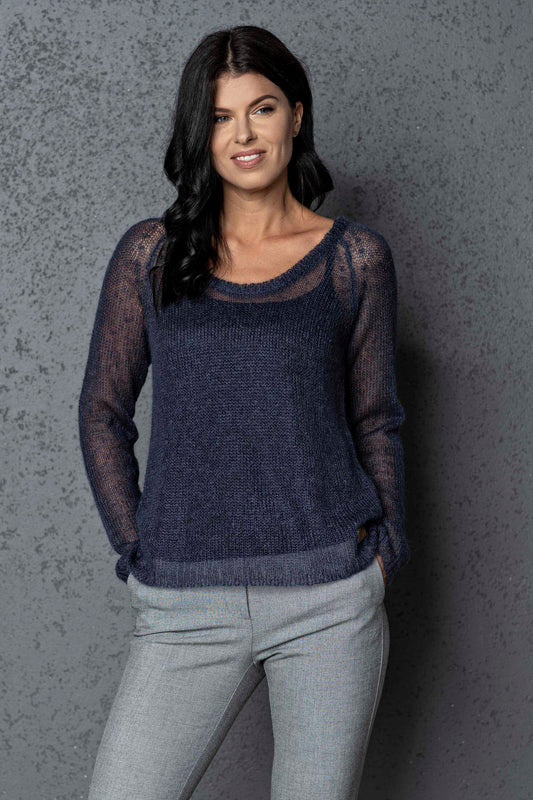 Knit lightweight mohair sweater pullover Adele - blue with gray shade