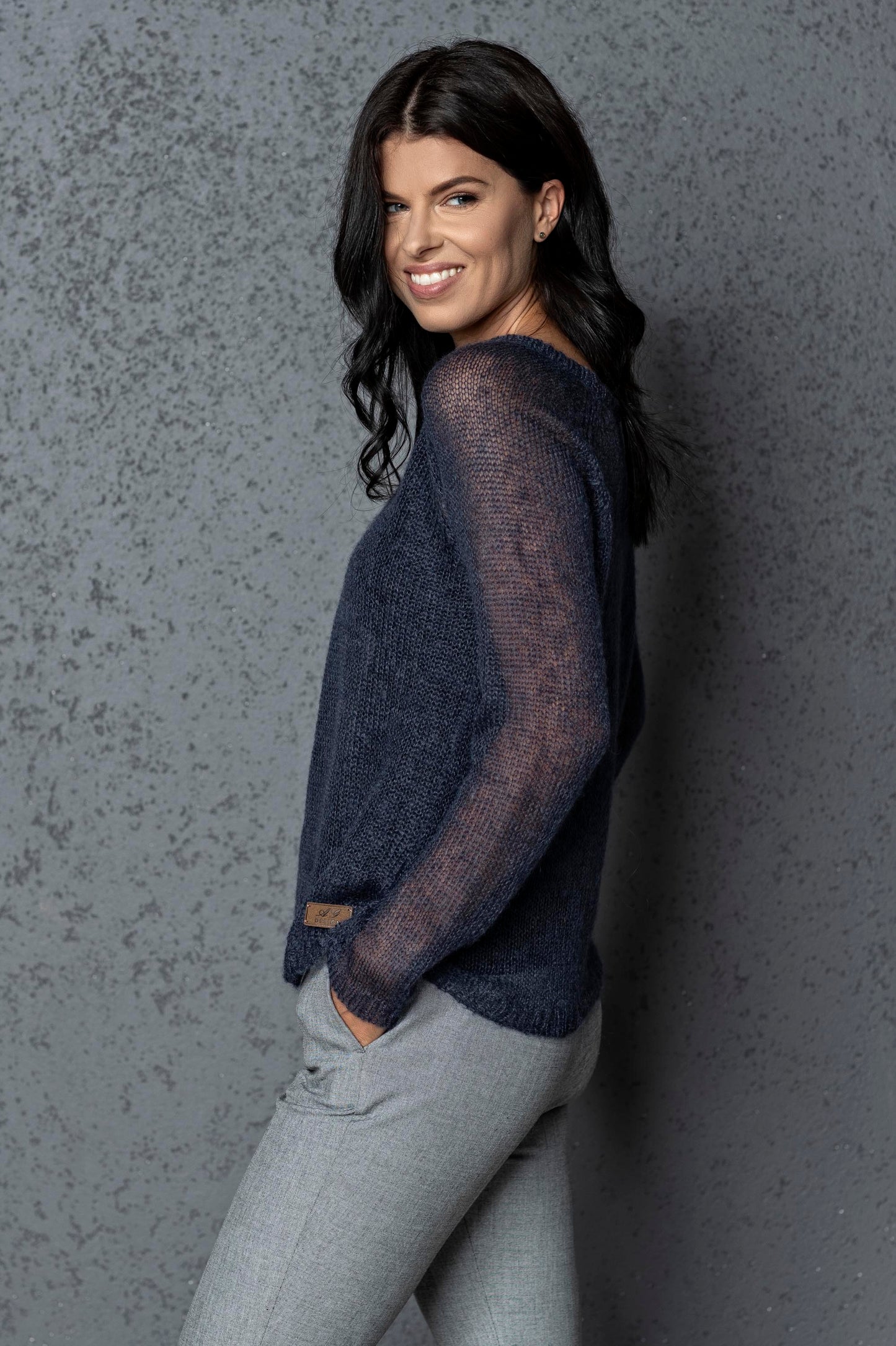 Knit lightweight mohair sweater pullover Adele - blue with gray shade