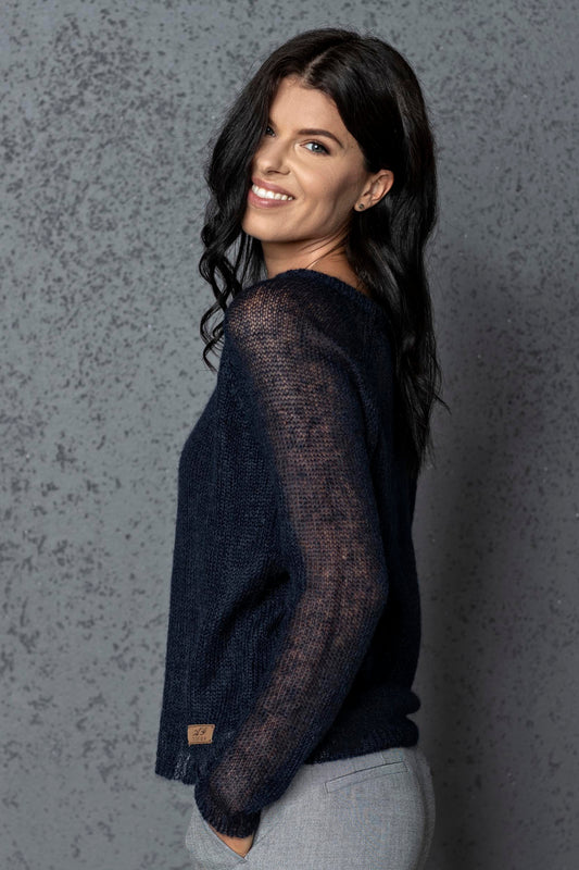 Knit lightweight mohair sweater pullover Adele - dark blue