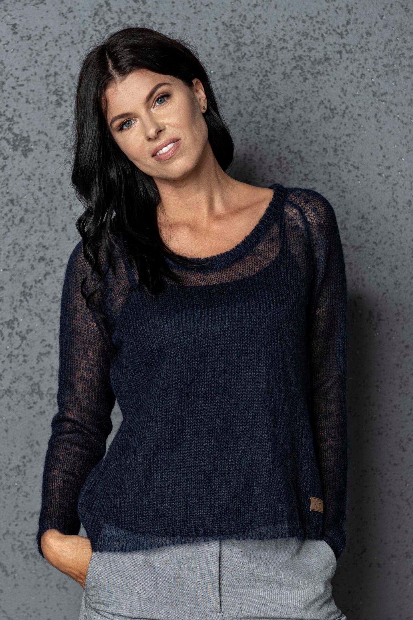 Knit lightweight mohair sweater pullover Adele - dark blue