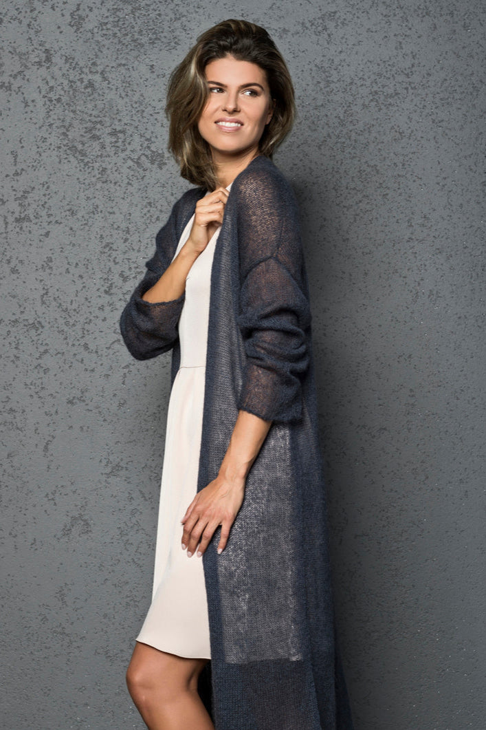 Knit lightweight mohair long cardigan Wind - dark blue