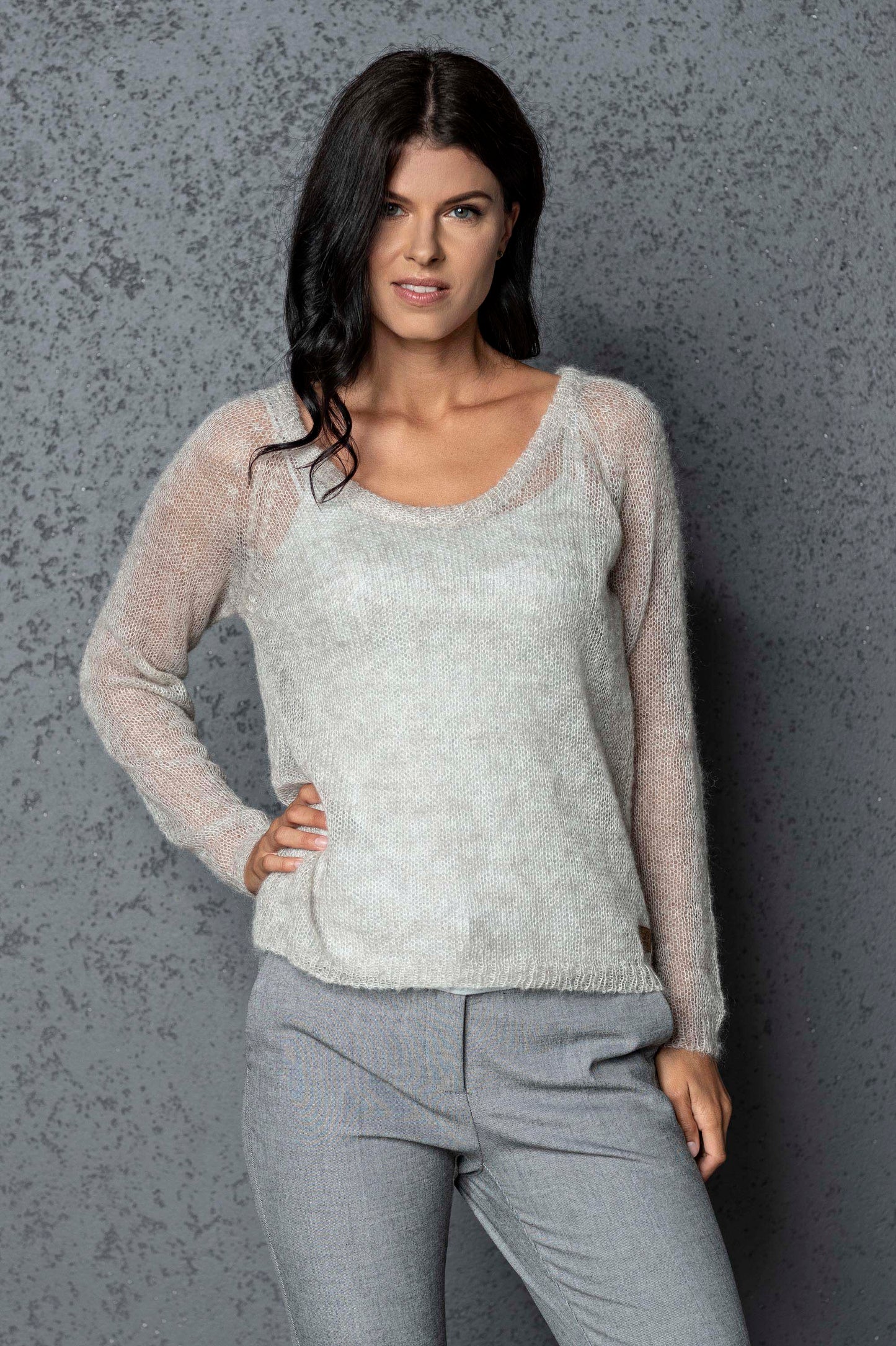 Knit lightweight mohair sweater pullover Adele - beige
