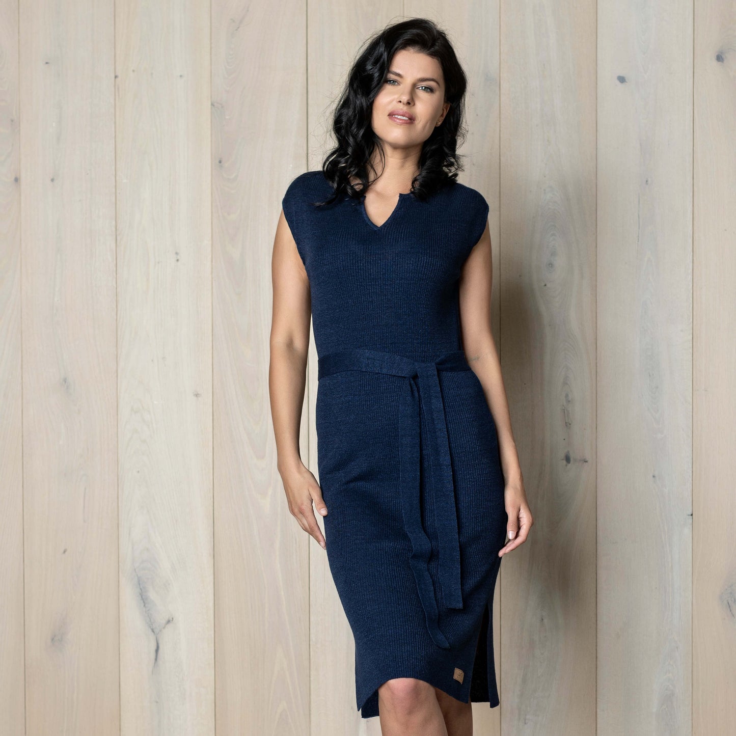 Linen thin knit dress Breeze - dark blue