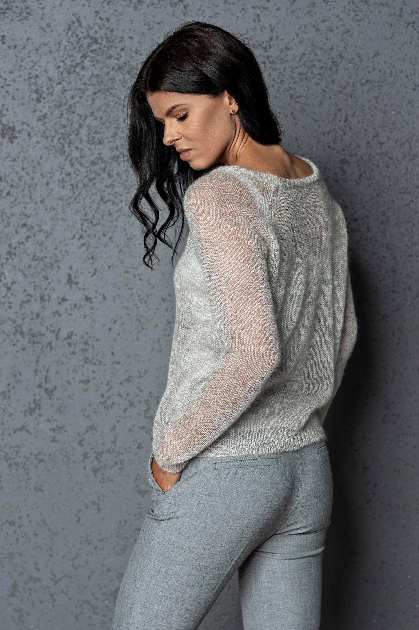 Knit lightweight mohair sweater pullover Adele - beige