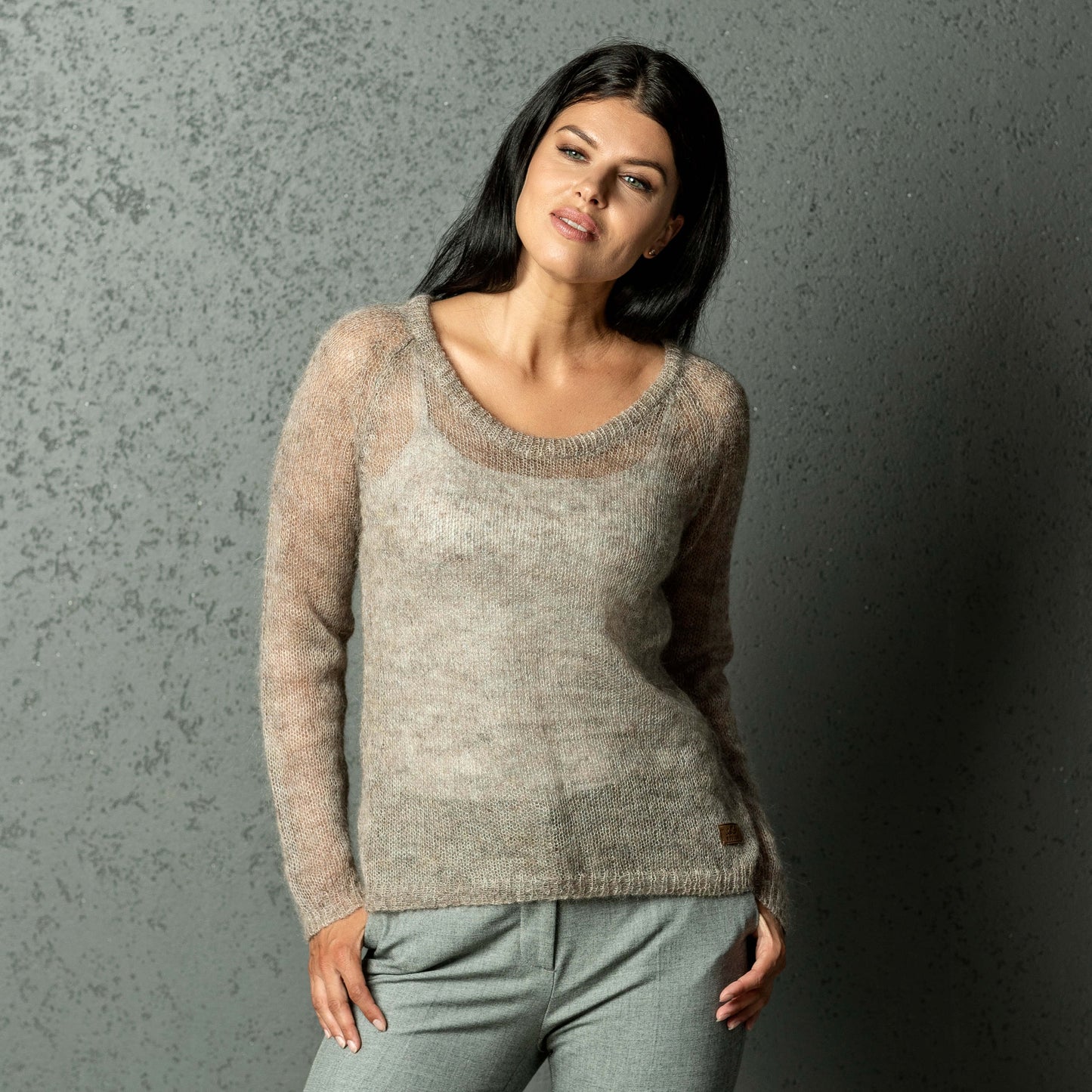 Knit lightweight mohair sweater pullover Adele - cocoa