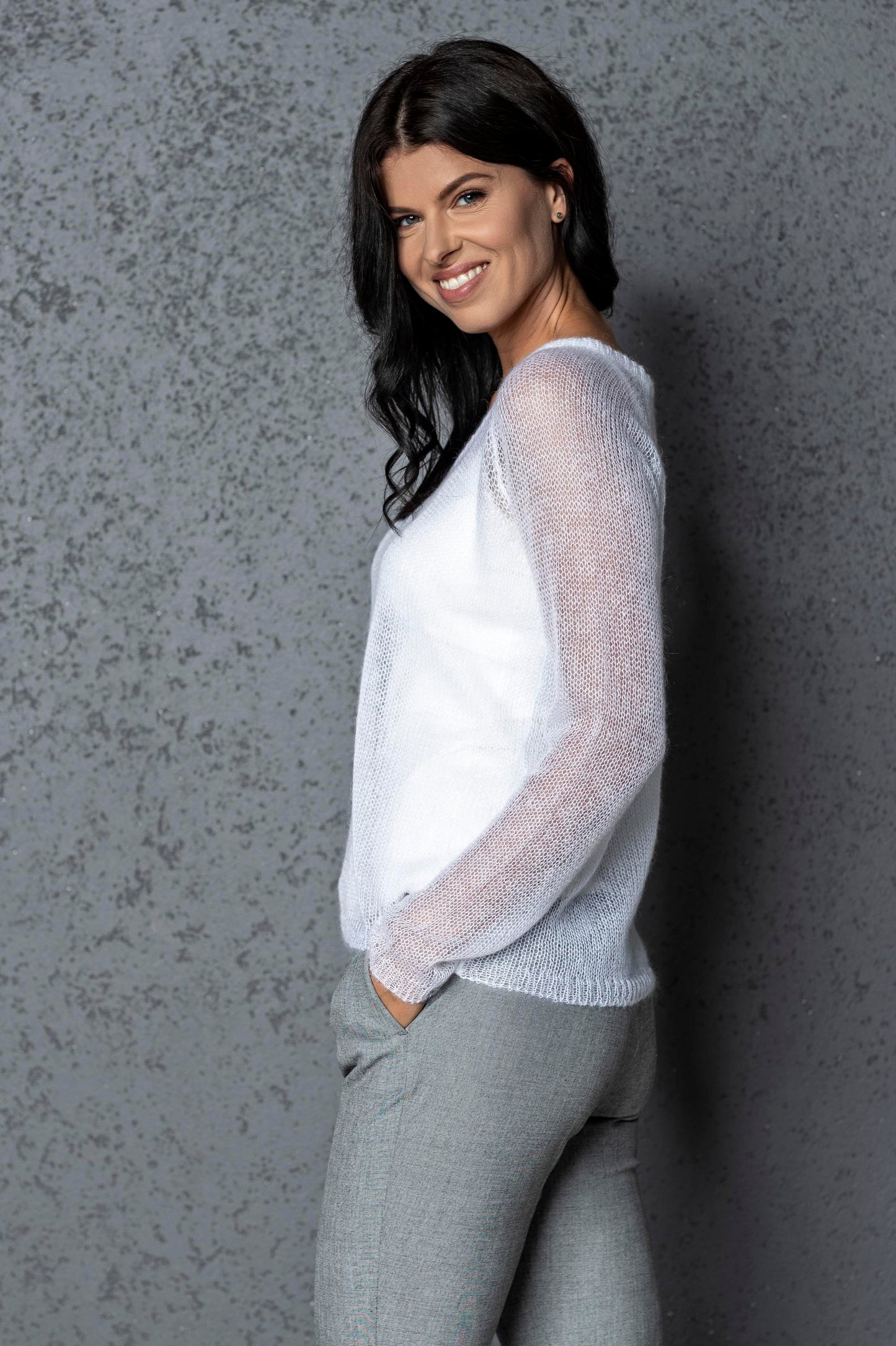 Knit lightweight mohair sweater pullover Adele - white