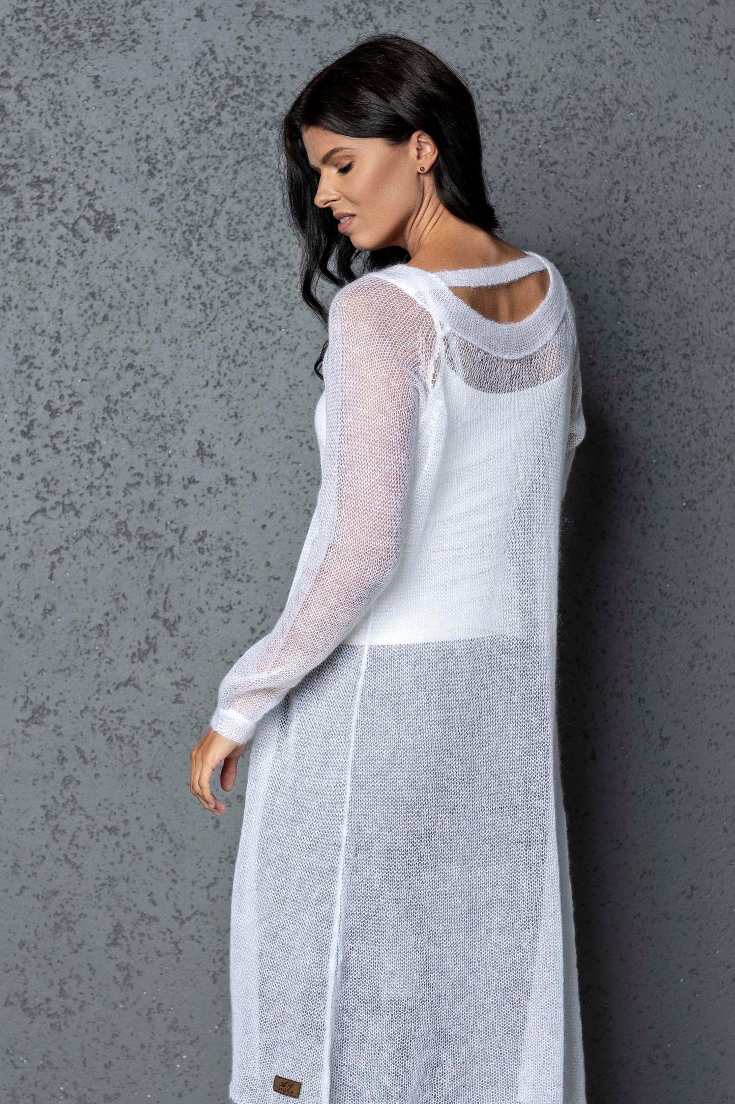 Knit lightweight mohair long cardigan ROMANCE - white