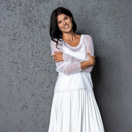 Knit lightweight mohair sweater pullover Adele - white