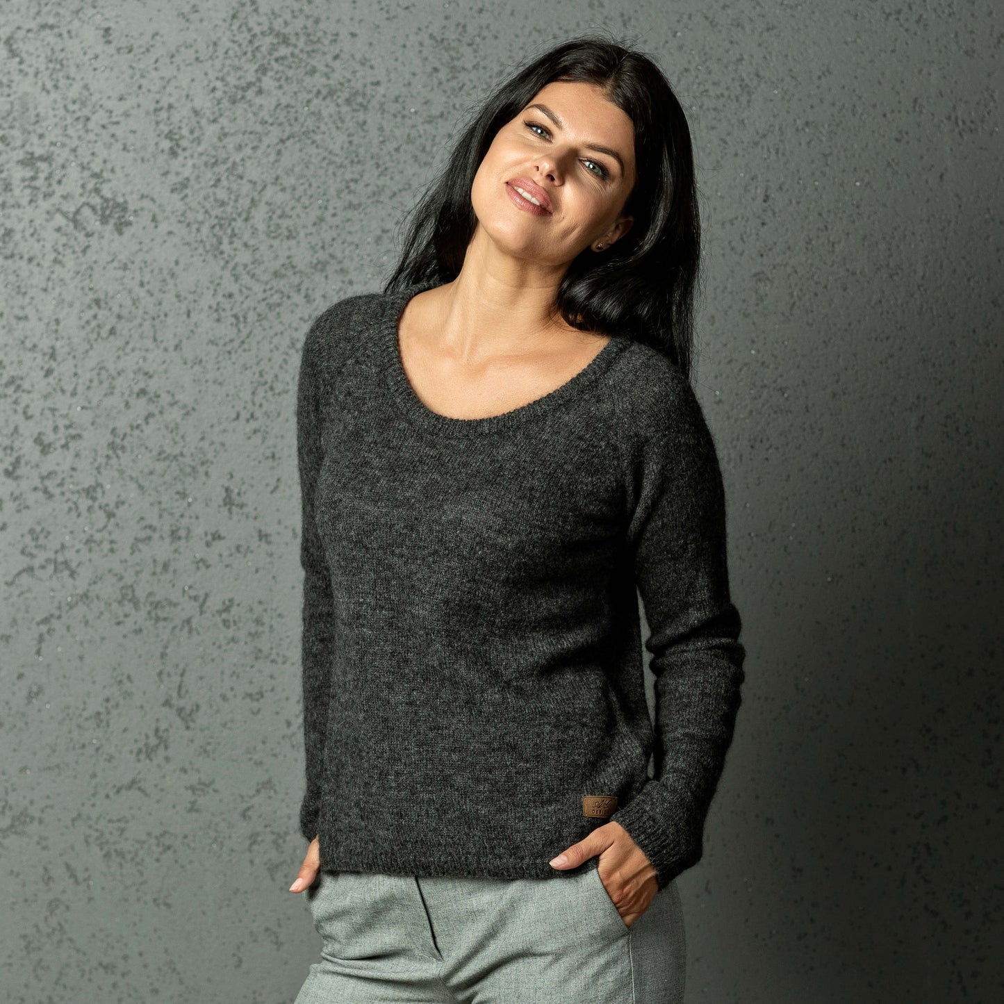 Alpaca wool knit sweater AMELIA - dark gray