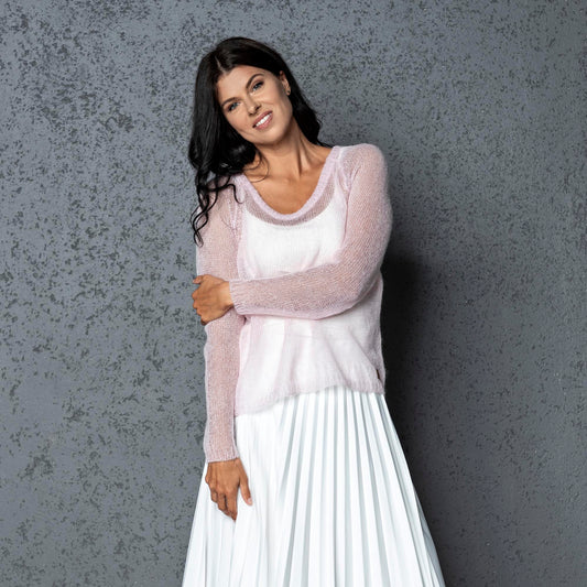 Knit lightweight mohair sweater pullover Adele - pink