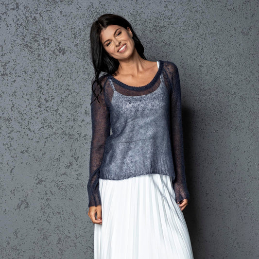 Bridal wedding mohair sweater Adele - blue with gray shade