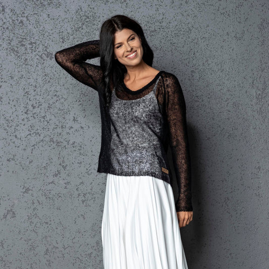 Knit lightweight mohair sweater pullover Adele - black