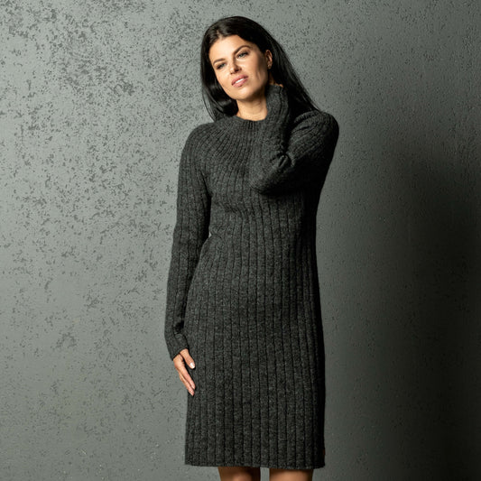 Alpaca wool knit dress Olivia - dark gray