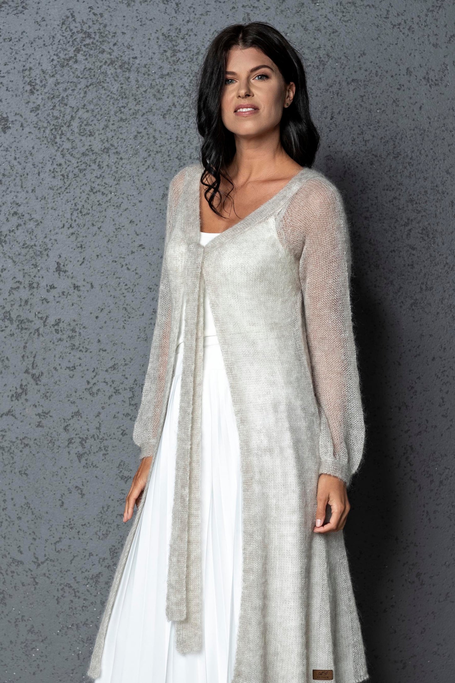 Knit lightweight mohair long cardigan ROMANCE - beige
