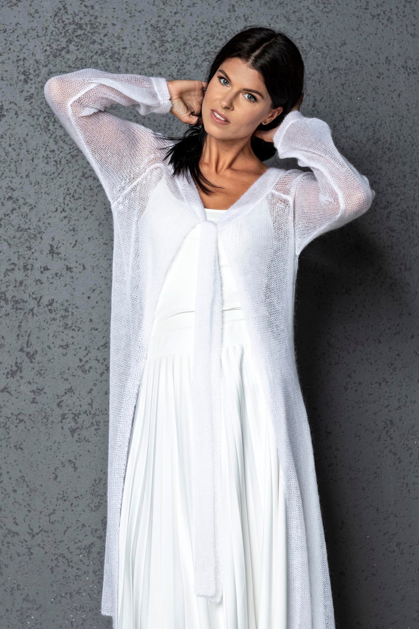 Knit lightweight mohair long cardigan ROMANCE - white