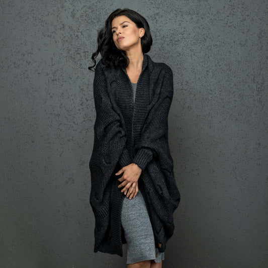 Knotty chunky knit cardigan oversized and forever go - dark gray!