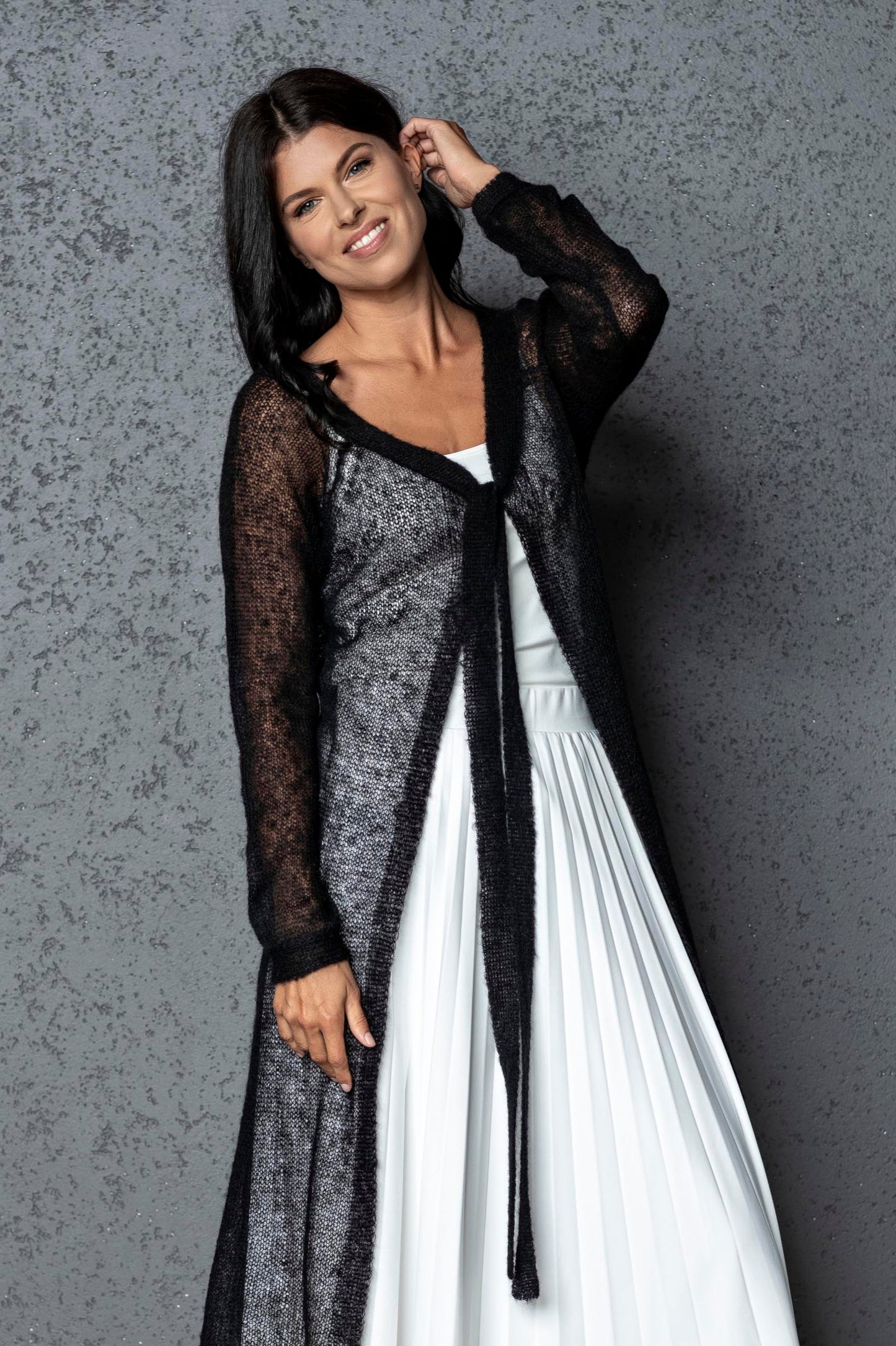 Knit lightweight mohair long cardigan ROMANCE - black