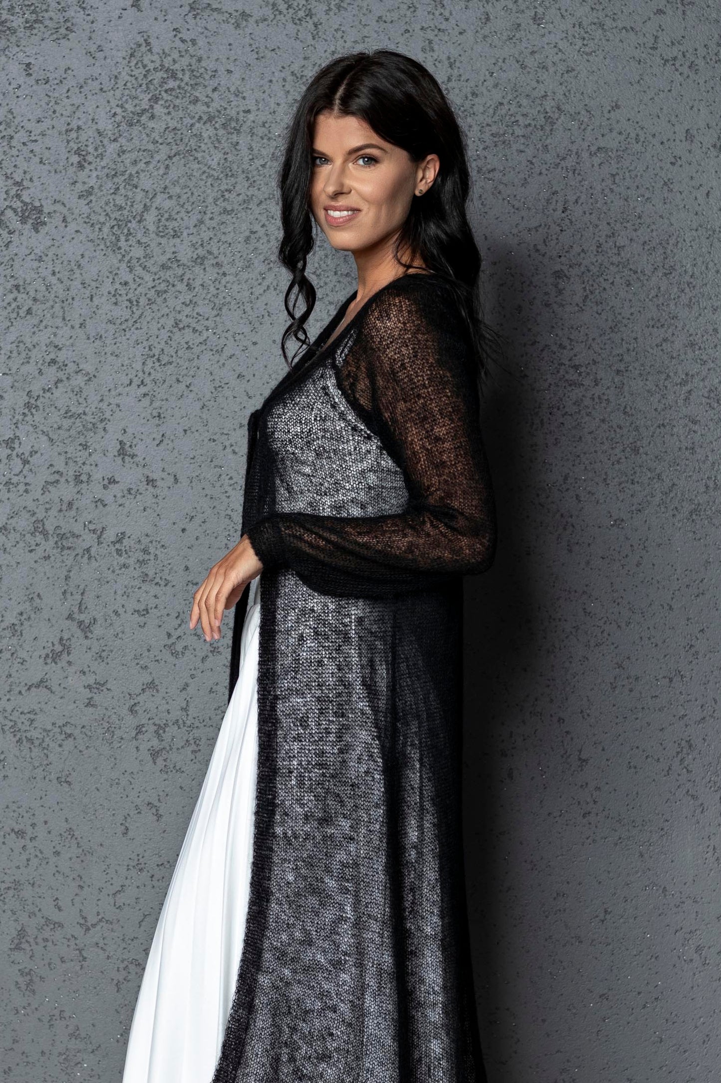 Knit lightweight mohair long cardigan ROMANCE - black